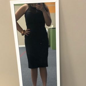 Navy halter neck with mesh dress